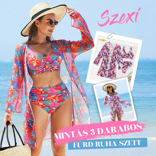 【S-2XL】👙Női divatos, szexi, nyomtatott fürdőruha 3 darabos szett