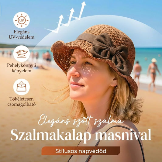 Elegáns, fonott szalmakalap masnival