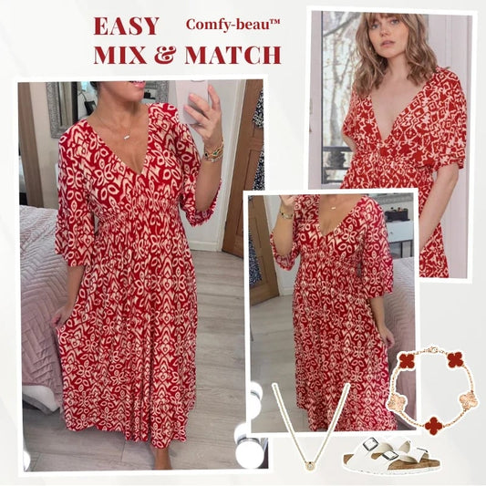 🔥2025✨[S-5XL]👗Virágos ruha hegyes nyakkivágással