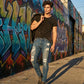 👖Férfi stílusos, szakadt skinny farmer