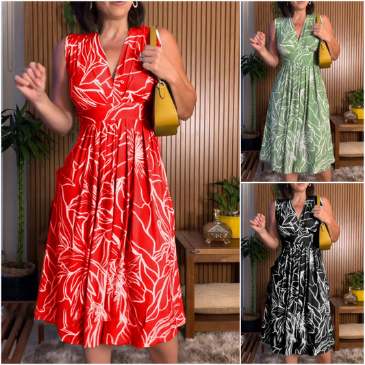 💖[M-3XL]🌿 Ujjatlan, V-nyakú, derékszorító ruha