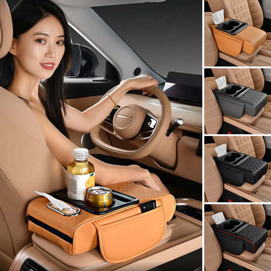 🚗✨ Többfunkciós autós kartámasz párna! Fájl fiók + italtartó + mobiltelefon nyílás, tároló szervező