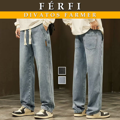 👖【M–4XL】Férfi laza egyenes fazonú farmernadrág – Tágas szabás, maximális kényelem hétköznapokra✨