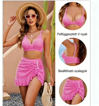 🔥MÚLTHETI AKCIÓ 25% KEDVEZMÉNY💥Gingham magas derekú haskontrollos bikiniszett👙