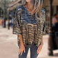 🌞HOT SALE 40% OFF👚Női laza V-nyakú leopárd nyomtatott fél ujjú póló