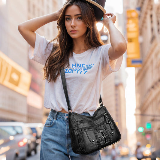 👜✨ Vintage puha PU bőr táska! Többrekeszes + kettős hordozási mód, elegáns és sokoldalú!