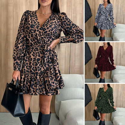 💐Női elegáns leopárd mintás Wrap Mini ruha🌸