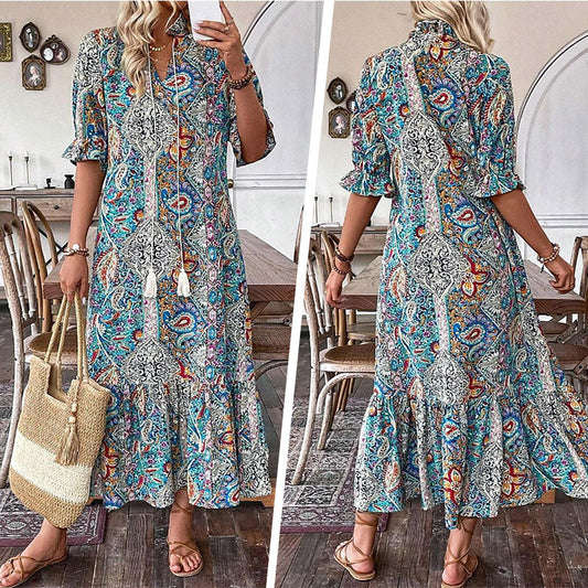 🔥[M-2XL]👗2025 Elegáns boho ruhák virágos mintával