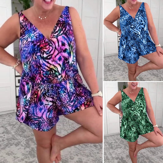 🌺[S-3XL]💝 2025 V-nyakú, ujjatlan, nyomtatott fürdőruha🌺
