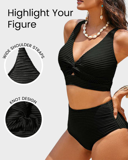 👙👙2025 Új típus ~50% KI 👙Texturált, csomózott elülső, magas derekú bikiniszett