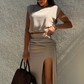 🌸Új érkezés 50%OFF💖 Női elegáns felső és magas hasítékú szoknya szett