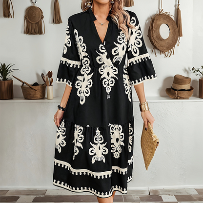⏳Időkorlátos akciós ajánlat⏰Nyomtatott V-nyakú alkalmi ruha👗