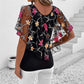 🔥[S-XL]👚 Női nyomtatott hálós patchwork felső 🥰