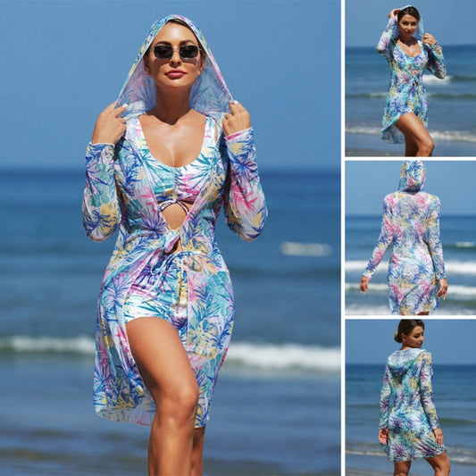 Women's Drawstring Printed Hooded 3-Piece Swimsuit