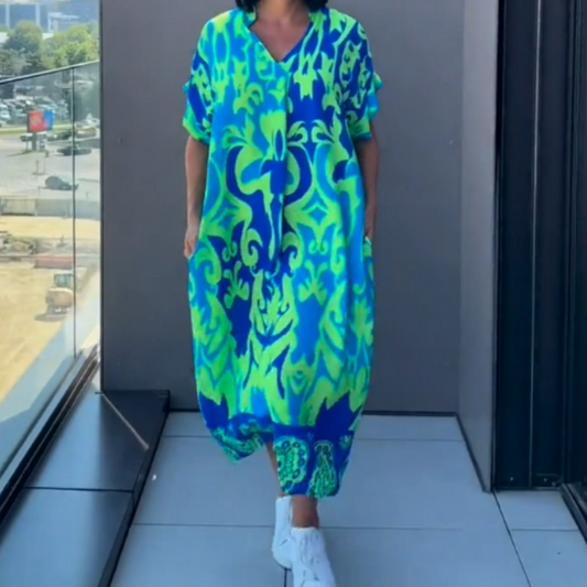 🌿[S-3XL] 🌿Női elegáns V-nyakú nyomtatott ruha