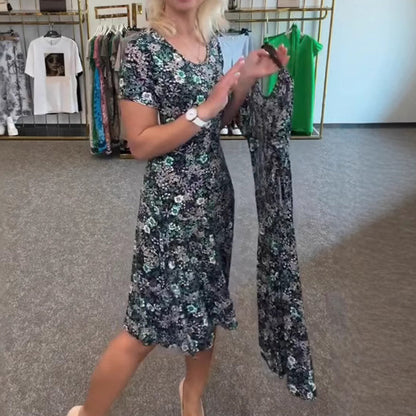 💖 [S-4XL] 🌸 Női alkalmi kerek nyakú virágos nyomtatott ruhák 💃