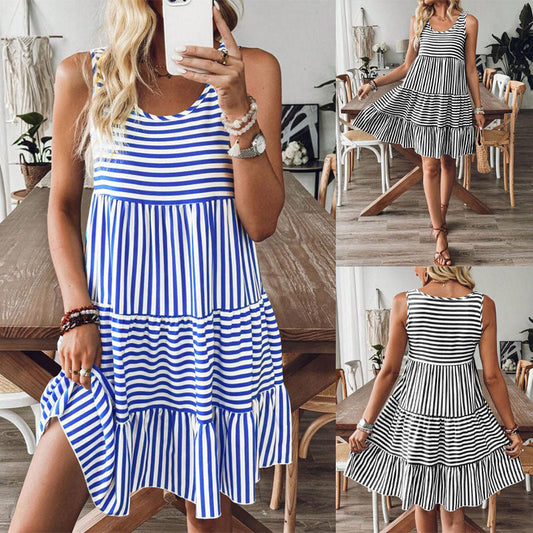 🔥[S-2XL]👗 Női csíkos nyomtatott mellény ruha