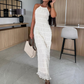 💃[S-XL]😍Rakott textúra Halter nyak Backless Maxi ruha