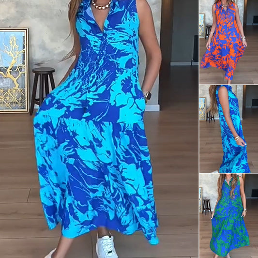 🌸[S-4XL]💃 Női divatos nyomtatott ujjatlan Maxi ruhák✨