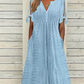 🥰[M-3XL]🌼Női elegáns V-nyakú üreges egyszínű ruha ❤️