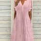 🥰[M-3XL]🌼Női elegáns V-nyakú üreges egyszínű ruha ❤️