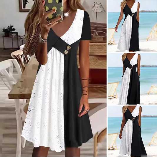 ✨[XL-4XL]💖Női elegáns patchwork V-nyakú ruha