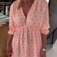 🔥[S-2XL]👗2025 Új Szív nyomtatott V-nyakú csíkos rövid ujjú ruha
