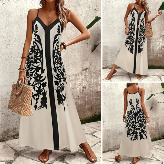 🔥[S-2XL]👗 Spagettipántos, ujjatlan, nyomtatott ruha 🌸
