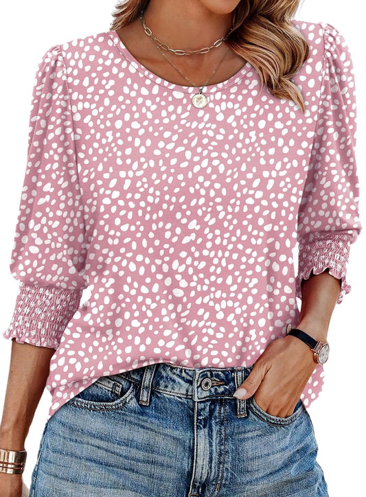 🔥[S-3XL]🔥Női elegáns, alkalmi 3/4 ujjú blúzok smockos mandzsettával💝✨