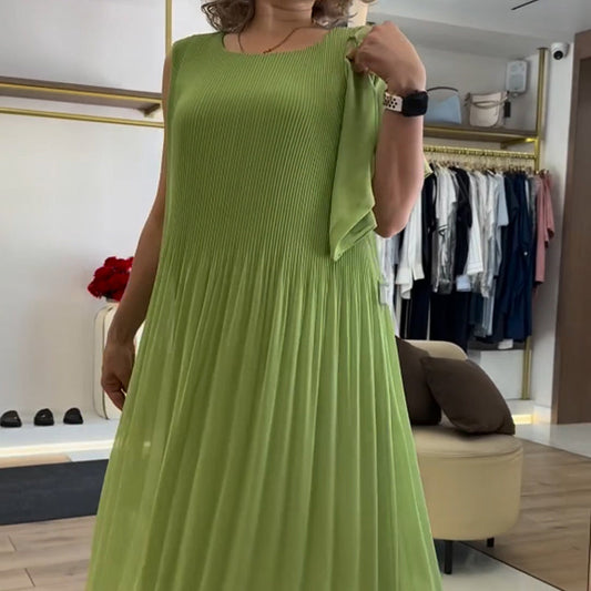 🌿[S-3XL]💃🏻Női divat sifon ujjatlan plisszírozott ruha