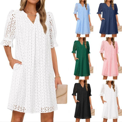 🔥😍[S-2XL]💃Divatos, áttört mintázatú ruha👗