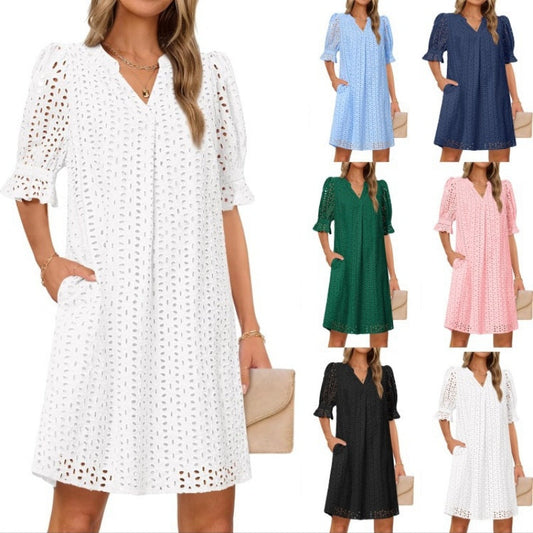 🔥😍[S-2XL]💃Divatos, áttört mintázatú ruha👗