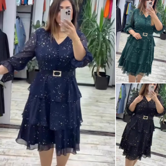 🔥😍[S-4XL]🥳V-nyakú térdig érő ruha👗