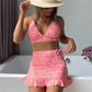 🌞[S-XL]🏖️ Női 3-Részes Nyomott Bikini Fürdőruha Szett 👙✨