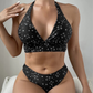 🌞[S-XL]🏖️ Női 3-Részes Nyomott Bikini Fürdőruha Szett 👙✨