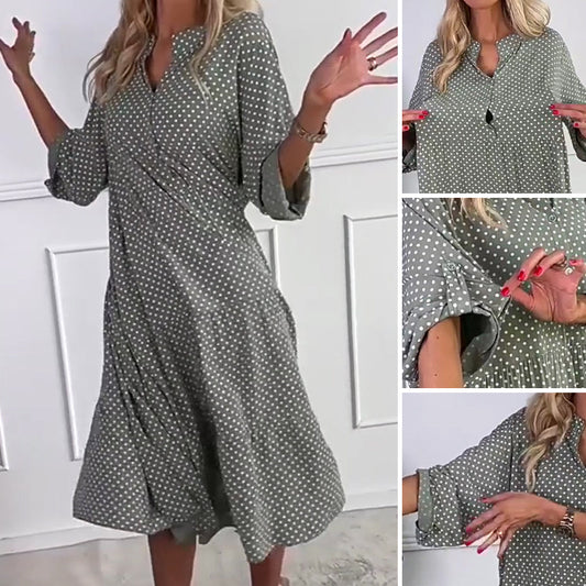 🔥💖[S-3XL]👗Női pöttyös gombos, laza szabású ruha🌿
