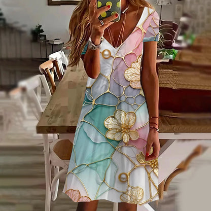 🔥[S-3XL]👗Női stílusos nyomtatott V-nyakú ruhák🌸