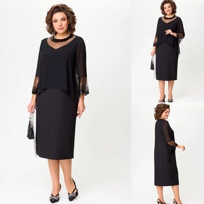 💖😍 【S-4XL】✨Elegáns fekete 3/4 ujjú ruha👗