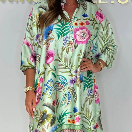 🌸【S-3XL】👗Nyomtatott szatén ruha🥰