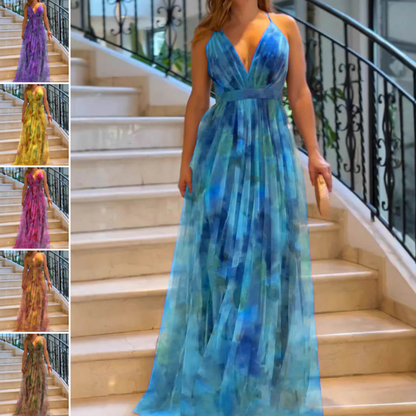 💖[S-2XL]🌸 Női elegáns nyomtatott V-nyakú hátul nyitott maxi ruha💃