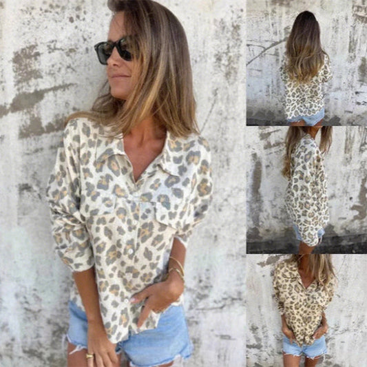 😍[S-4XL]🐆 Női puha alkalmi leopárd nyomtatott ing💖
