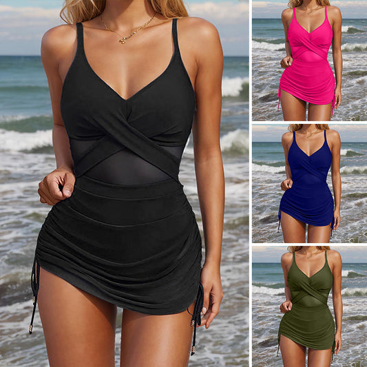 🔥[S-2XL]👙Szilárd szexi hálós fürdőruha💋
