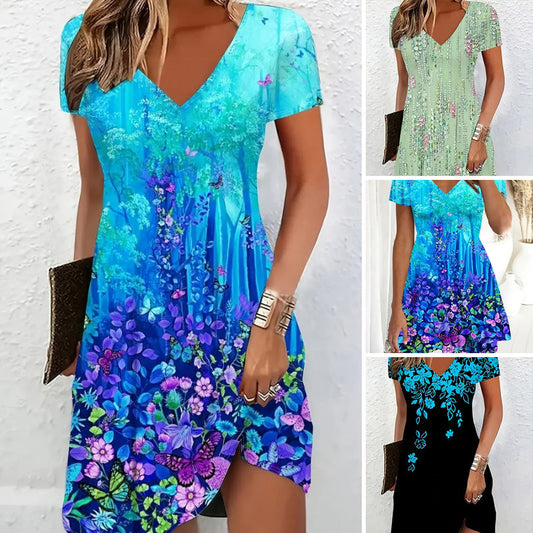 🌸[S-2XL]💃Női virágos nyomtatott A vonalú mini ruha