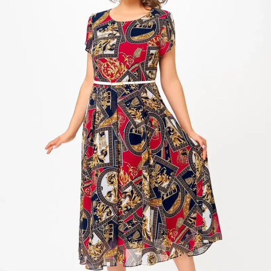 🌞[S-4XL]🌹Vintage nyomtatás sifon A-vonalú ruha🌸
