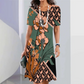 🌺[S-4XL]👗 Női kerek nyakú, nyomtatott midi ruha🌿