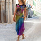 🌺[S-3XL]💖Női virágos nyomtatott rövid ujjú hosszú ruhák👗