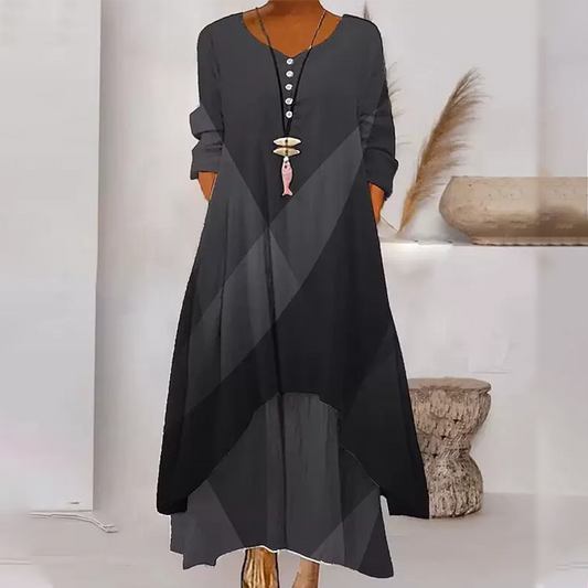 🎁[S-3XL]💖Női divat nyomtatott, laza szabású maxi ruha🍀
