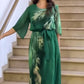 🍀【S-4XL】💖Kerek nyakú, nyomtatott maxi ruha övvel💐💃