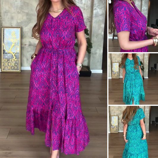 🌸[S-4XL]🌿Női plus size V-nyakú virágmintás ruha