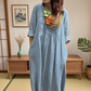 💖[S-3XL]🍀Laza illeszkedésű, egyszínű, V-nyakú maxi ruha🌸